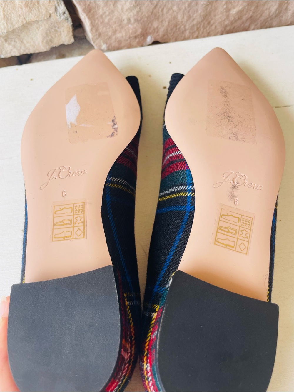 J. Crew Tartan Plaid Pointed Toe Crystal Bow Flats - Picture 5 of 8